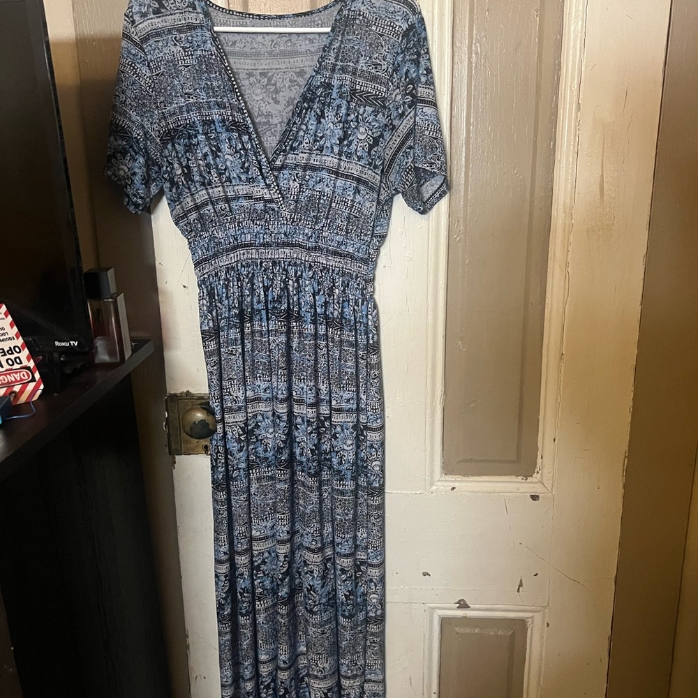 West Loop Blue and Black Maxi Dress